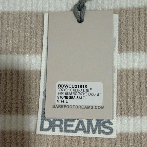 Barefoot Dreams CozyChic Ultra Lite Stone Striped S/S Top Women’s Sz. L Luxe - Picture 4 of 9